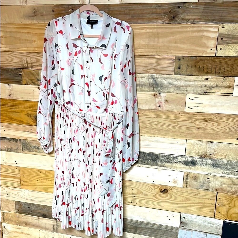 Lane Bryant Size 14 Long Sleeve Leaf Print Midi Lightweight Button Down Dress